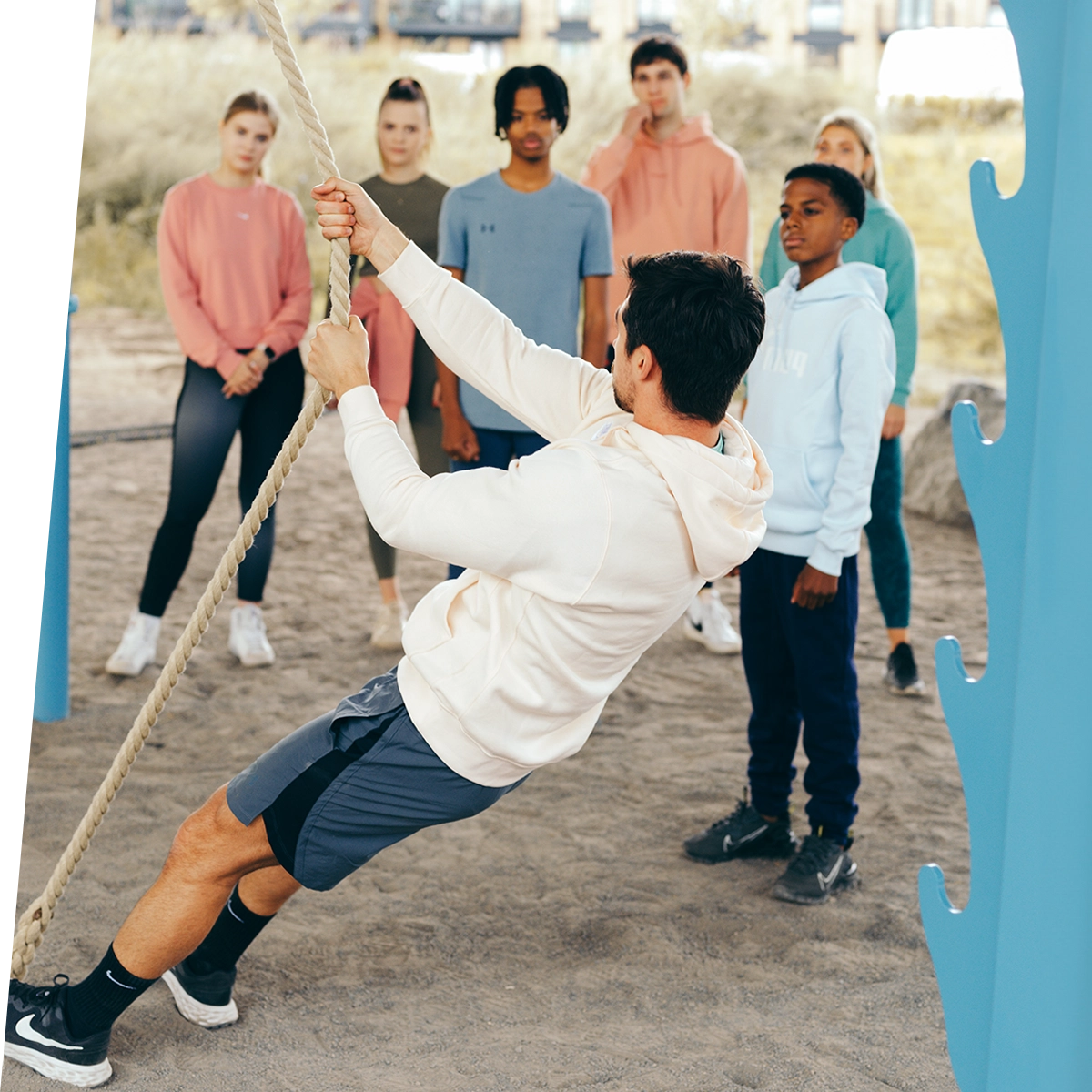 man explains exercises for octagon